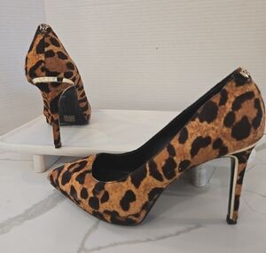 DKNY Leopard Print Leather Calf Hair Platform Pump Heels Brown Black 9.5